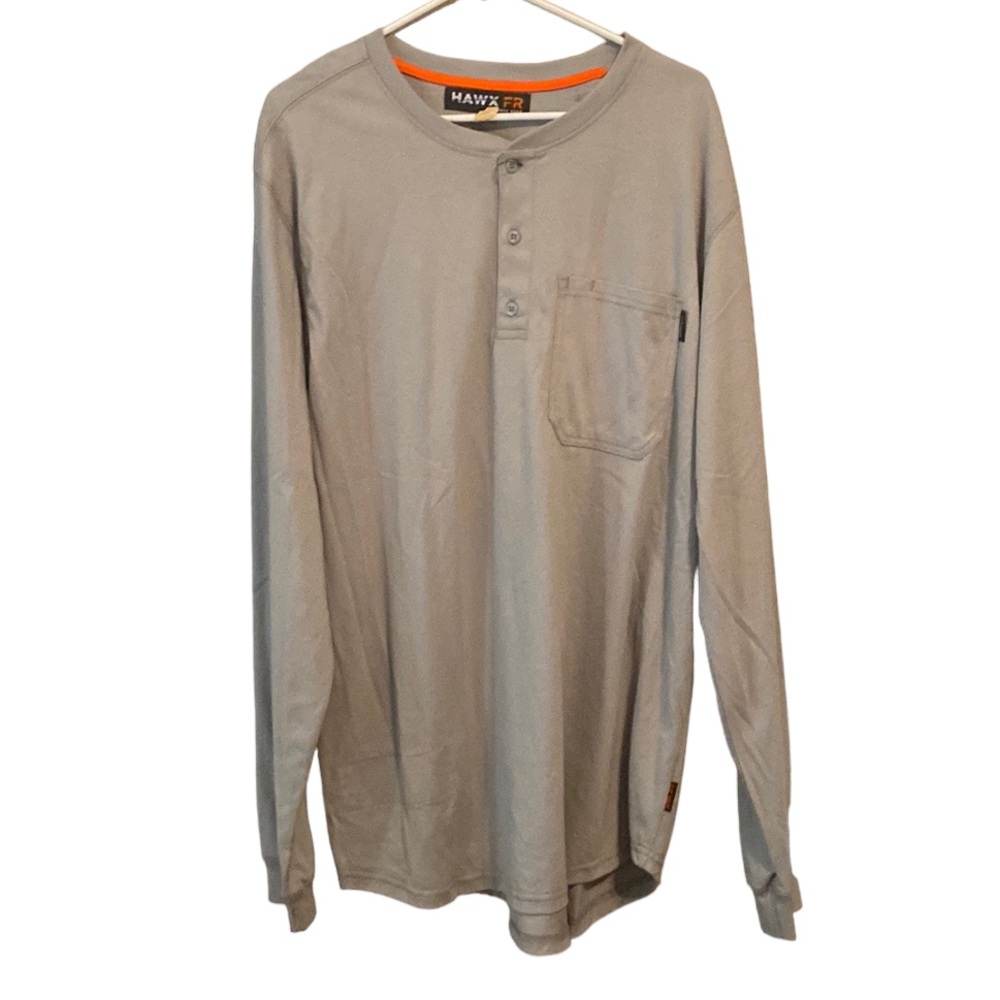 Hawx Men's Fr Pocket Henley Long Sleeve Work Shirt Tall Silver X-Large Tall